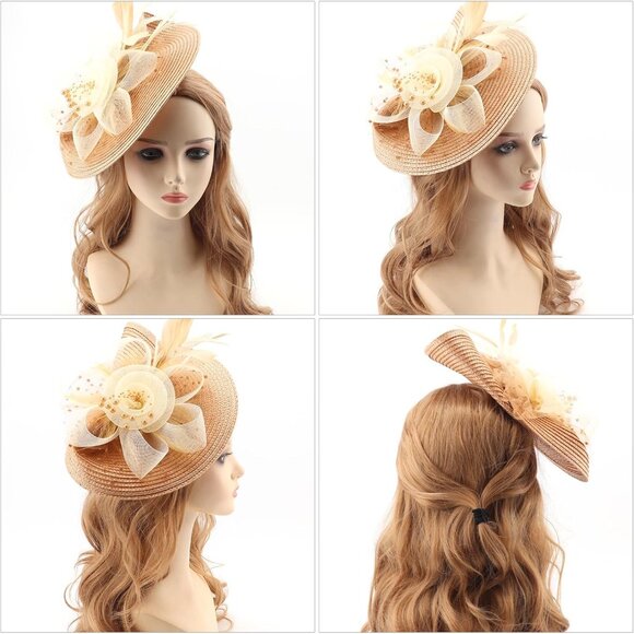 Fascinator Hat Flower Mesh Feathers Headband Clip for Women Tea Party - Picture 4 of 7